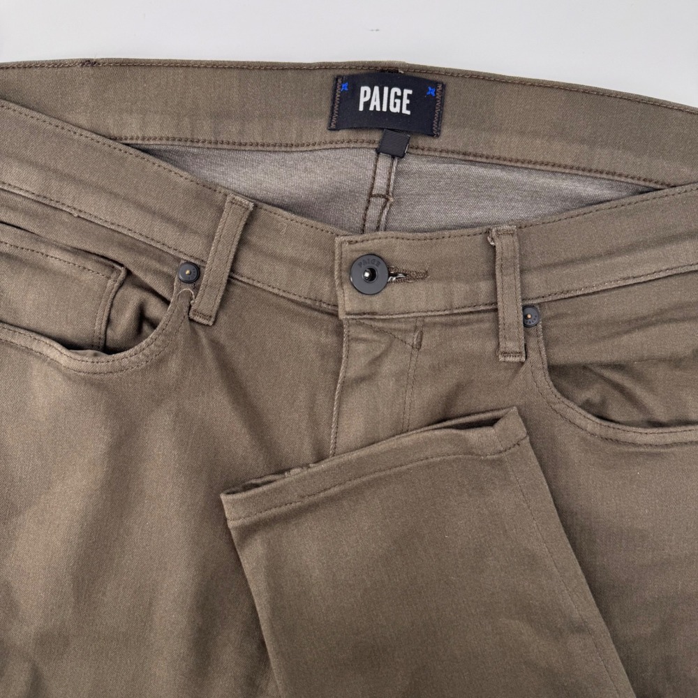 Paige Lennox Pants Mens 34 Olive Brown Slim Fit Stretch Rayon Blend 9599
